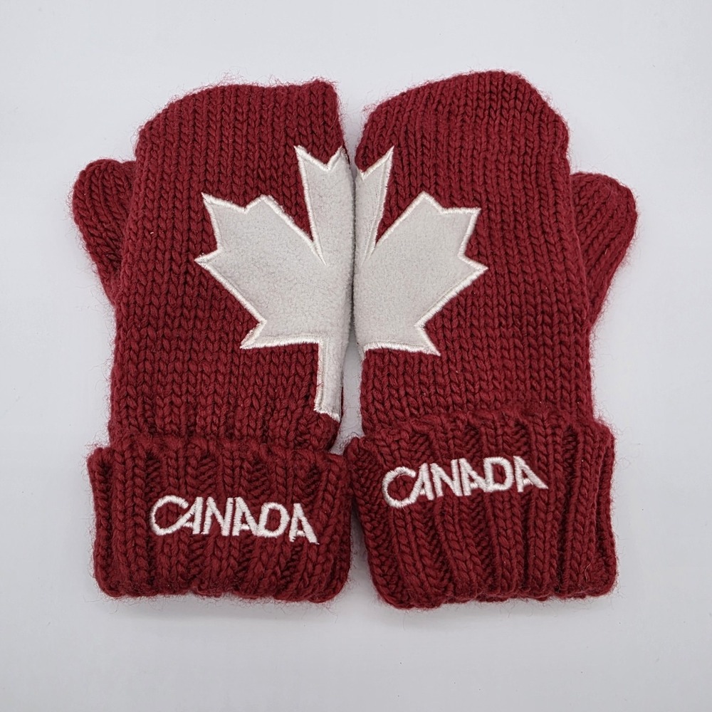 Hudson Bay Team Canada Winter Olympics Maple Leaf Knit Mittens Youth One Size